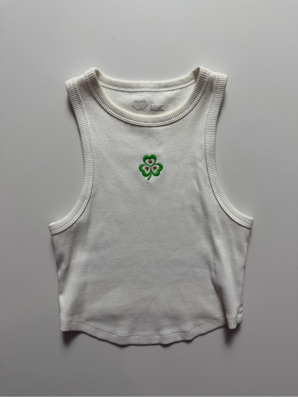 Aerie Shamrock Clover St. Patrick’s Embroidered Tank, White/Green, Size S